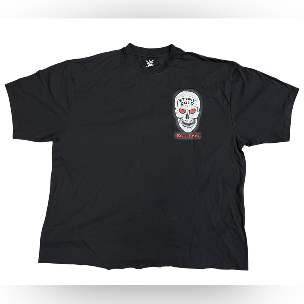 WWE Stone‎ Cold Steve Austin Skull Logo Cropped T-Shirt - Black - 2XB